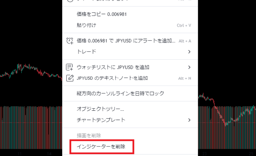 出来高インジケーター 削除方法